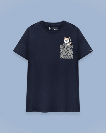Datclothing - Navy Blue T-Shirt with Shiba Inu Print