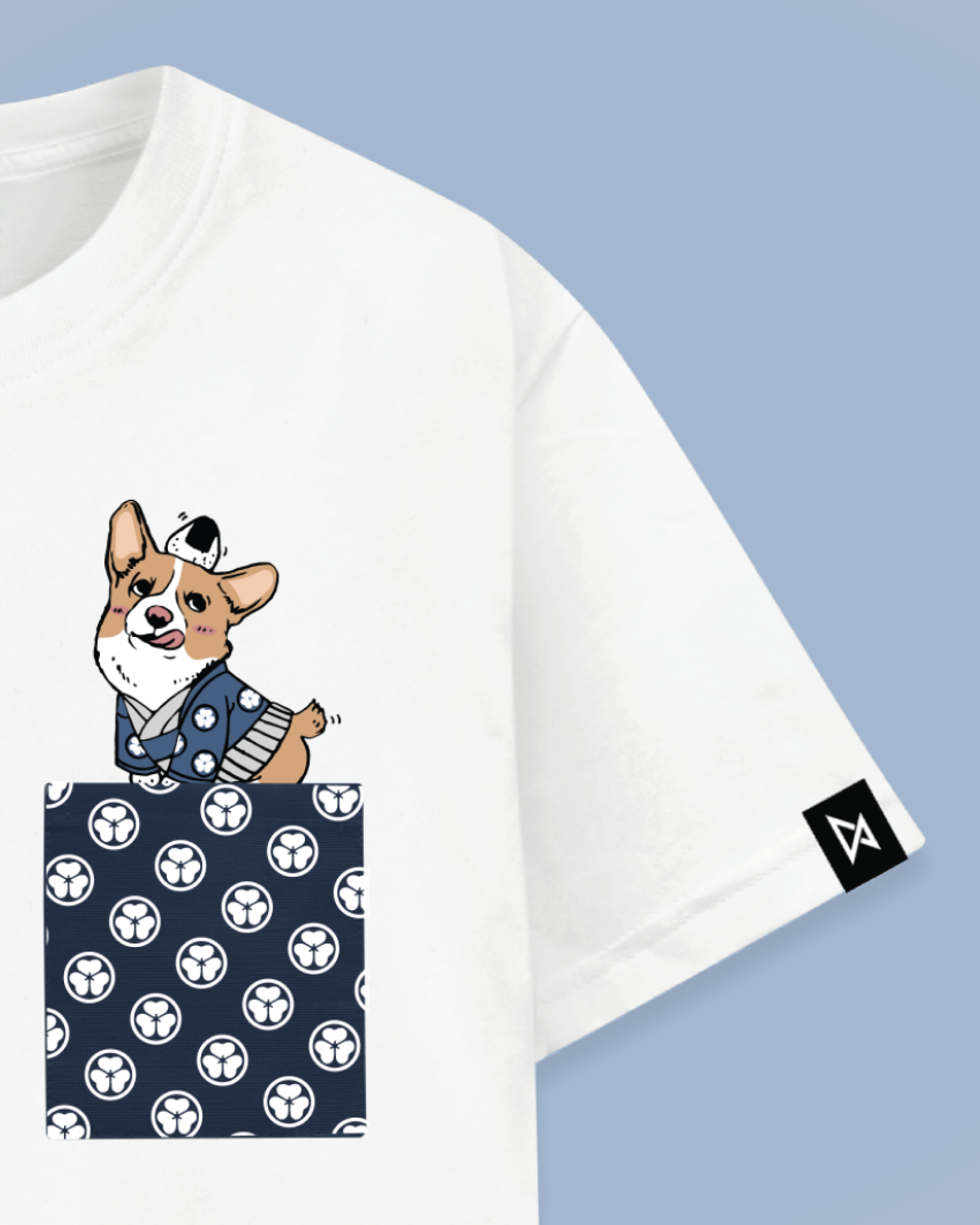 Welsh Corgi - blue pocket T-shirt - japanese clothing | Okio